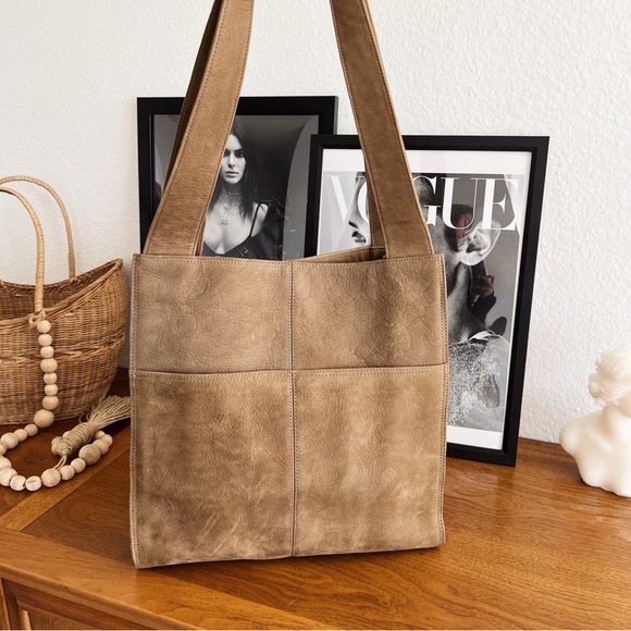 SOLD ❌ GENUINE LEATHER SUEDE LJS SHOULDER TOTE BAG #0312 - Picture 2 of 10